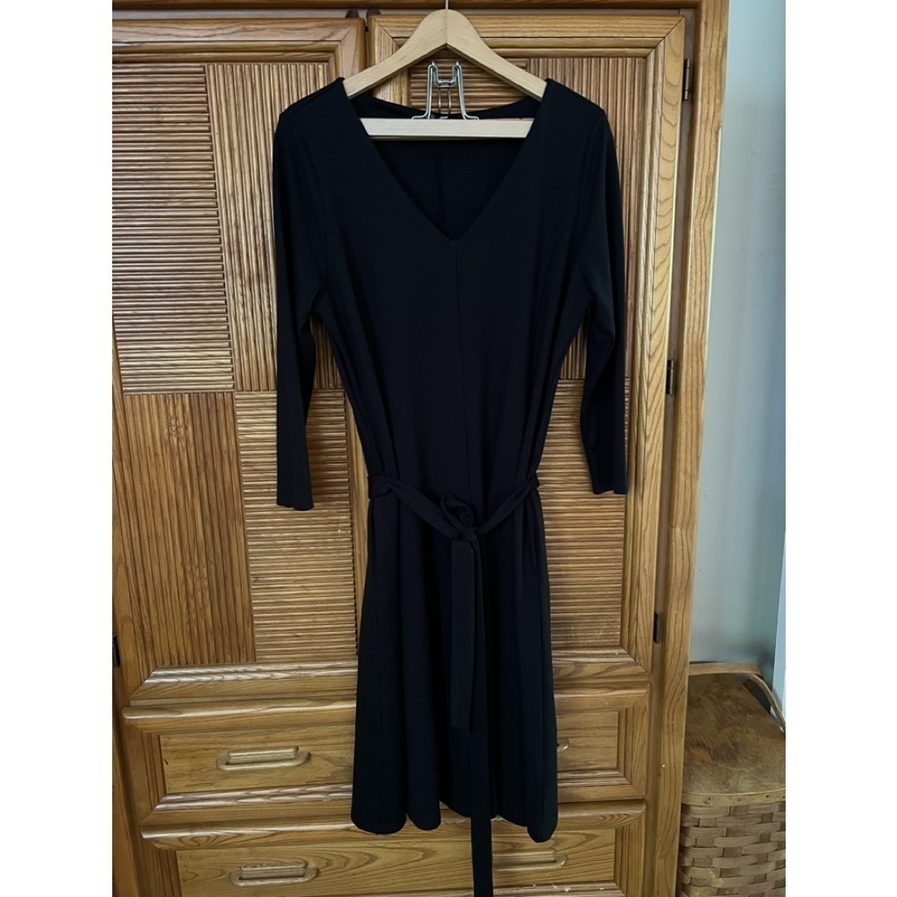 Lands End Dress Women’s Large 14 16 Black Tie Long Sleeve